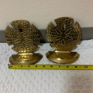 VINTAGE GATCO SOLID BRASS SAND DOLLAR BOOK ENDS SET BEACH COASTAL BOHO